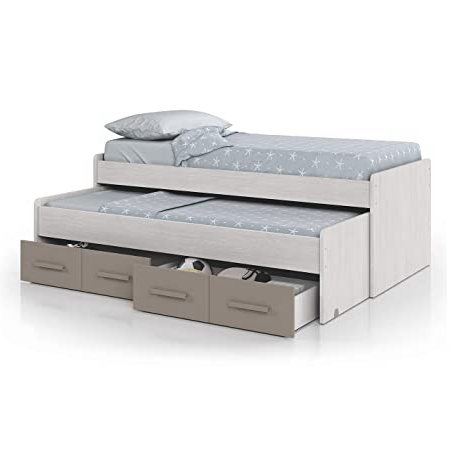 Habitdesign 1S7432Y - Cama Doble Juvenil 2 Camas y 2 cajones, Acabado Blanco Alpes y Basalto, Medidas 198 x 69 x 96 cm de Fondo