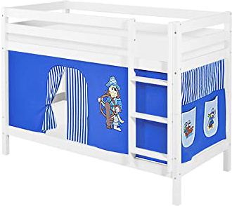 Lilokids Litera Jelle con aprobación TÜV y GS, diseño Pirata, Cama Alta con Cortina y somier, Cama Infantil