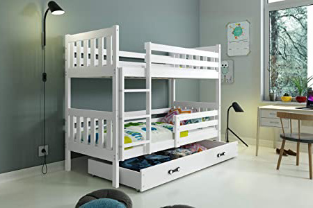 BMS Group LITERA Cama Infantil 190X80 ''CARINO con cajón, somieres de Maderas Flexibles y colchones de Espuma DE Regalo!! (Blanco)