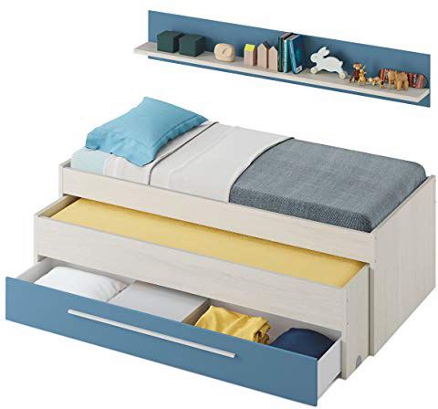 







Habitdesign 0A7438Y - Cama Nido Juvenil Dos Camas y un cajón, Color Blanco Alpes y Azul, Medidas: 200 cm (Ancho) x 69 cm (Alto) x 96 cm (Fondo)






