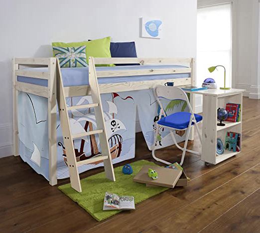 Cabina Cama con Pirata Pete Tienda y Mesa en Blanco de Madera de Pino