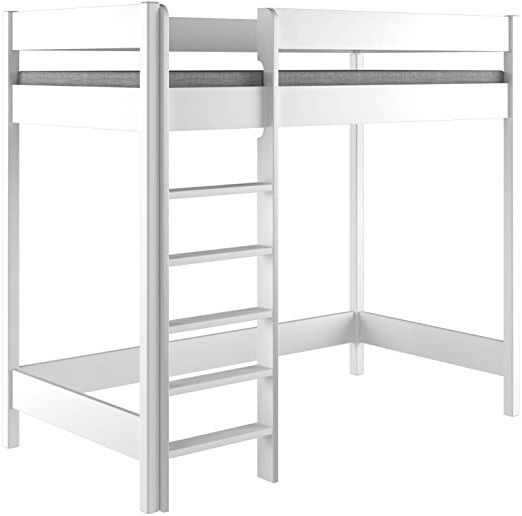 Cama alta Hubi, litera loft, madera, Blanco, 180x80