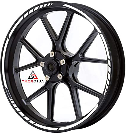 Autodomy Pegatinas Llantas Moto Juego Completo para 2 Llantas de 15" a 19" Pulgadas Diseño Sport (Blanco)