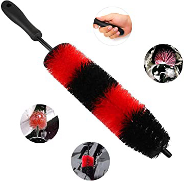 MoKo Cepillo de Limpieza de Ruedas de Coche, Limpiador de Cepillos de Ruedas y Llantas, Limpia Llantas para Automóviles con Cerdas Suaves para El Lavado de Vehículos - Rojo + Negro