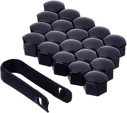 20 Piezas Tapa de Tuerca de Rueda Universal Cubierta de Tuerca de Neumático con Herramienta de Removedor Set para Coches (Negro, 17 mm)