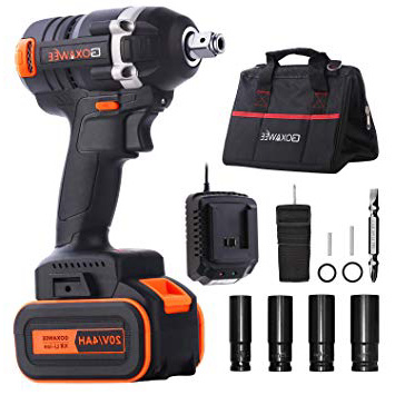 Llave Impacto, GOXAWEE 20V Atornillador de Impacto (Batería de litio 4.0Ah, 300Nm / Brushless / 12,7mm & 6,35mm Mandril / 2 Velocidades) con 11 Accesorios Incluir Bolsa Herramientas