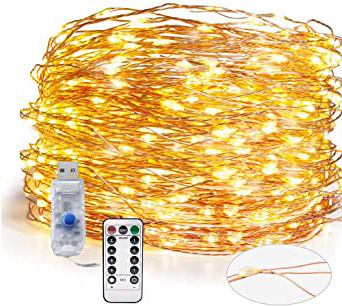 SPECOOL Luces Guirnalda Cadena de Luces USB 300 LED Jardín USB Cargada,Impermeable IP65, Alambre de Cobre Luces Interiores Blancas de Exterior para Bodas Decoracion, Navidad, Fiesta (99 ft / 30 m)