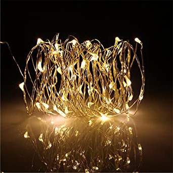 BUYERTIME 5M/16.4Ft 50 LEDs Cadena de Luz Impermeable Luces de Hadas Guirnalda Luces con Caja de Batería AA(Batería No Incluye) para Iluminación DIY, Navidad y Decoración Fiesta - Blanco Cálido