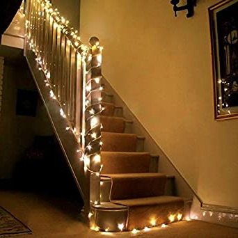 Uping Guirnalda luminosa decorativa de 200 LED 22 m Cadena de luces Blanco cálido con Clavija de Transformador integrado de baja tensión DC 31V Perfecto para Navidad Fiestas Bodas Jardín