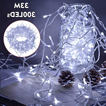 Ipow 33M Cortina de luz 300 LEDs exterior e interior, Guirnalda luces led decoracion con enchufe, 8 modos perfecto para fiestas, bodas, jardines, árboles, habitaciones, navidad, Blanca Fría