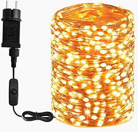 20M Guirnaldas Luces exterior - 200 LED Luces Led Exteriores Jardin, Luces de Hadas Blanco Cálido con Enchufe, Cadena de Luces Decoracion habitacion de interiores para Navidad, Terraza, Bodas