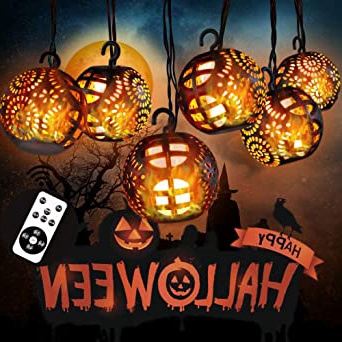 Guirnaldas Luminosas de Halloween, Luces de Cadena de Hadas con 8 Bolas de Llamas y Control Remoto,IP44 Interior/Exterior, Luces LED de Vacaciones para Decoraciones de Fiesta de Halloween,Navidad