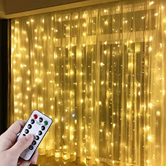 Anpro Luz Cadena Luz de Cortina USB, con 300 Bombillas LED, 8 Modos, Blanca Cálida, 3x3 m