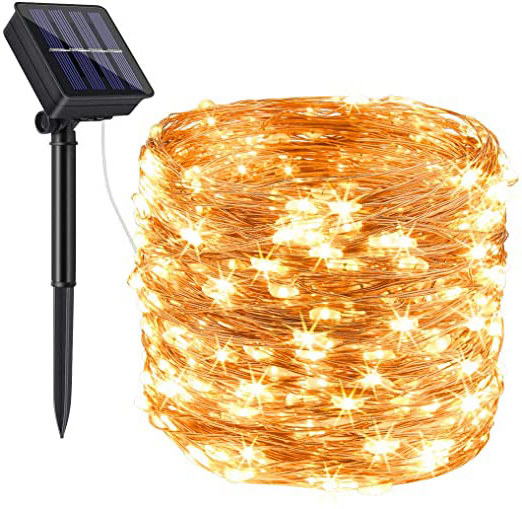 Guirnalda Luces Exterior Solar,DeepDream 200LED 20m 8 Modos Cadena de Luces de Alambre de Cobre,Guirnaldas luminosas Solar Impermeable para Navidad, Fiestas, Bodas, Patio, Jardines(Blanco Cálido)