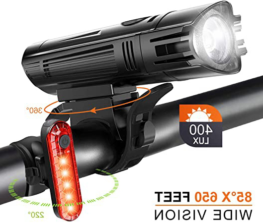 Juego de Luces LED para Bicicleta, 4 Modos Luces Bicicleta Delantera Impermeable y Recargable USB con Lámpara de Bicicleta Delantera y Trasera Protección Antideslumbrante para Carretera IP3X 400LUX