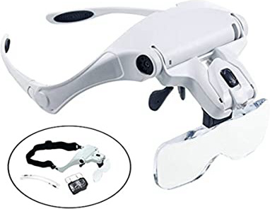 LED Lupa Gafas con Luz Manos Libres Cabeza Lupas de Aumento para Extensión de Pestañas,de Reparación Relojes,Costura,Manualidades,5 Lentes Intercambiables,1X-3.5X