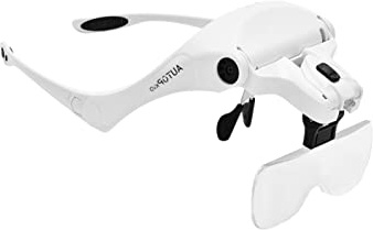 AUTOPkio Lentes de aumento, Lupa con luz 2 LED, Lupas de Gran Aumento para Modelismo, Reparaciones, Coser, Joyería y Relojería, intercambiables 5 lentes 1.0X, 1.5X, 2.0X, 2.5X, 3.5X