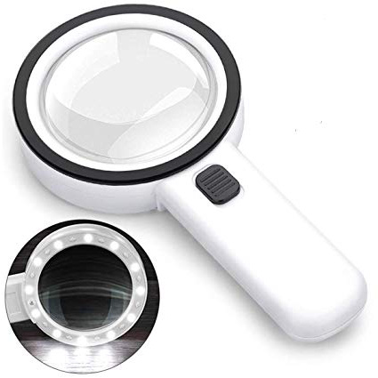 Lupa de Mano con 12 Luz Led, 30X Portátil Lupas para Lectura,Inspección,Observar Joyas,Manualidades, Regalo para Niños y Adultos Mayores