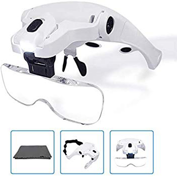 KKmoon Lupa de tipo anteojos 5 Lentes 1.0X-3.5X Ajustable Soporte con 2 Luces LED