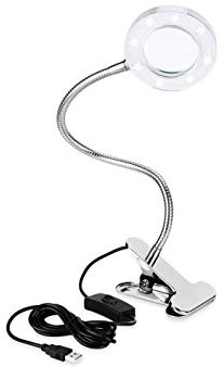 Lámpara Escritorio Lupa 2.5x LED, Lámpara Lupa Iluminadora de Lectura USB Con Clip Maquillaje Portátil Tatuaje Clip Lámpara Cuidado de la Piel Belleza Uñas