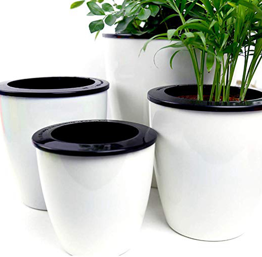 Macetas de riego automático Mkouo 3pcs Macetero con autorriego PP de plástico Oficina Decoración del hogar macetas, color blanco, blanco, M