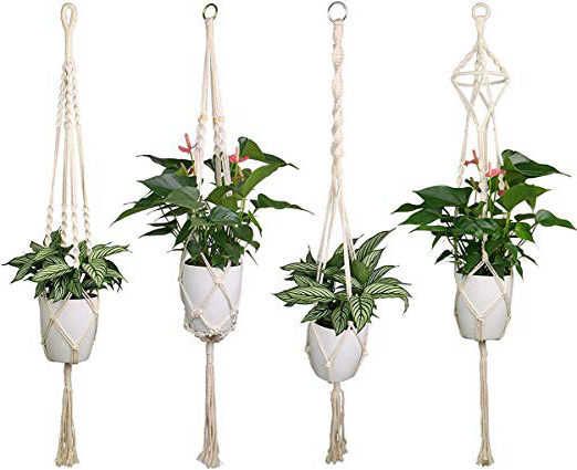 Luxbon 4Pcs Macramé Planta Percha Maceta Colgantes Titular de la Planta Suspensión Colgador para Plantas para Interior Jardín Hogar Decoracion- 4 Patas, 104cm, Blanco