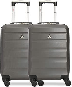Aerolite ABS Juego De 2 Maleta Equipaje De Mano Cabina Rígida Ligera Con 4 Ruedas, Gris (Charcoal)