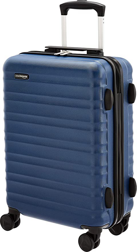 AmazonBasics - Maleta rígida con ruedas, 55 cm, tamaño para cabina, azul marino, apto para la mayoría de las aerolíneas de bajo coste