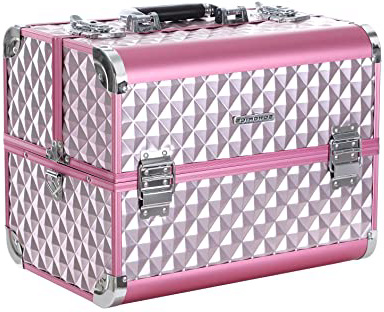 SONGMICS Maletín para Maquillaje de Uso Profesional, Caja de Belleza con 4 Bandejas Extensibles, Uso de Viaje, 36,5 x 24 x 24 cm JBC319P