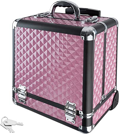 TecTake Maleta para cosméticos Maletín para maquillaje joyería Trolley con Varias Divisiones con ruedas - disponible en diferentes colores - (Rosa)