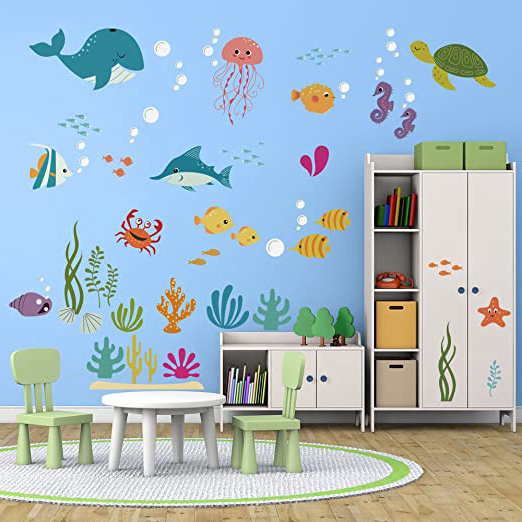 decalmile Bajo el Mar Pegatinas De Pared Delfín Pescado Vinilos Decorativos Habitación Infantiles Guardería Niños Bebés Dormitorios