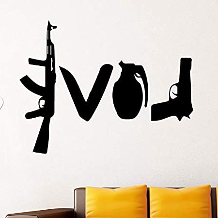 Amor creativo armas vinilo pegatinas de pared para niños pistola adhesiva daga ametralladora tatuajes de pared decoración para el hogar accesorios para habitaciones 76X58CM
