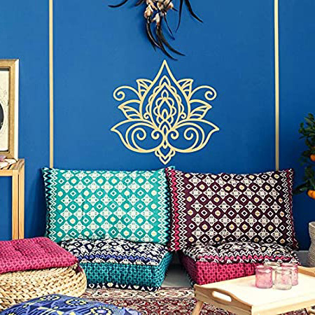 hetingyue Tatuajes de Pared de Loto Adhesivos de Dormitorio murales Tatuajes de Pared patrón marroquí Boho Lotus Mandala Budista Bohemia 75x73cm