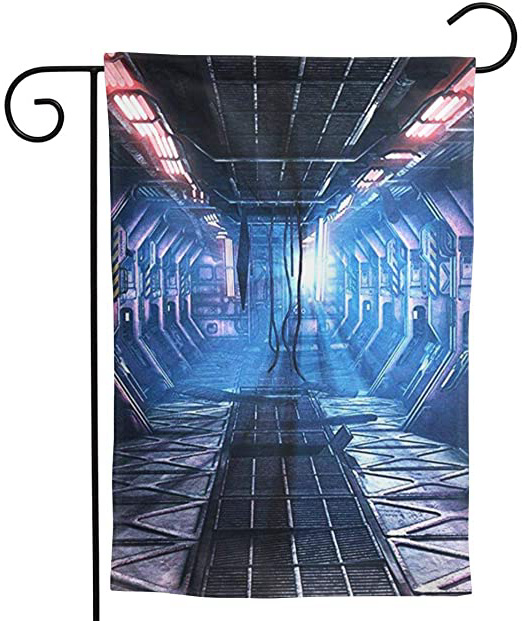 OMNVEQ Bandera De Jardín Mampara del conducto de la Nave de la estación Espacial Bandera De Temporada Festiva para Decoración De Exteriores Jardín Patio Bandera De Impresión a Doble Cara
