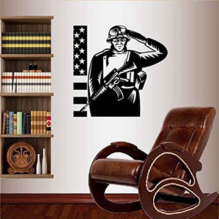 jiuyaomai Extraíble Soldado Saludando Pegatinas de Pared para la Sala de Arte Decoración Vinilo Tatuajes de Pared Bandera Hombre Militar Cartel Mural Blanco 42X44 cm