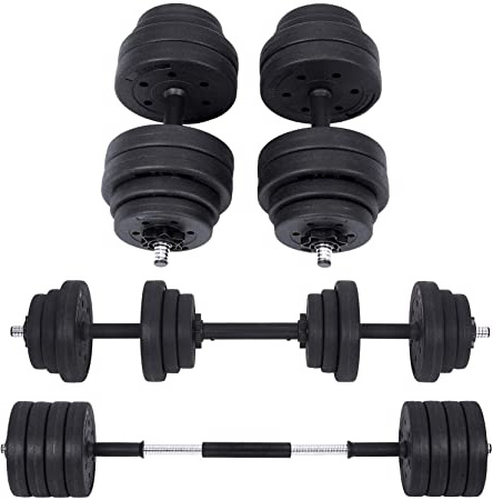 SONGMICS Juego de Mancuernas Ajustables, con Barra Adicional, 20KG, 30 KG, para Hombres y Mujeres, Entrenamiento de Fitness, Levantamiento de Pesas en el Gimnasio de casa - 1 Par