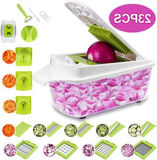 Sedhoom 23 Piezas Cortador de Verdura Mandolina de Verduras Multifuncional Mandolina de Cocina Slicer Espiral Rallador de Cuchillas Acero Inoxidable,Pelador