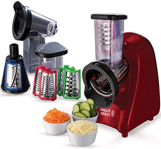 Russell Hobbs Slice & Go - Picadora (200 W, Accesorios Rallador y Cortador de verduras, Inox, Rojo) - ref. 22280-56