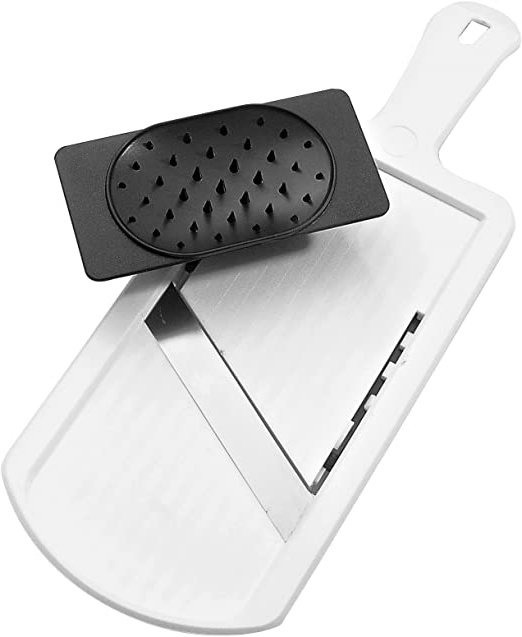 Fackelmann Mandolina Ajustable con Protector de dedos en polímero y acero inox. Blanco y Negro. 32x12,5cm. 1 ud.