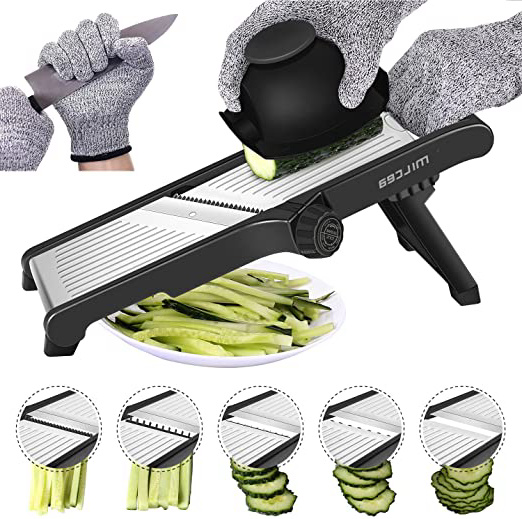 Cortador de mandolina de acero inoxidable, cortador de mandolina ajustable para cocina, comida, mandolina y verduras, para frutas y verduras, de papel, fino a 6 mm
