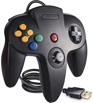 suily N64 - Mando para Videojuegos con Cable (USB, para Windows PC, Mac y Raspberry Pi 3), Color Negro