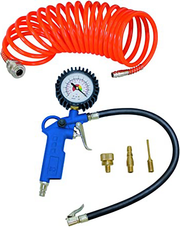 SCHEPPACH Kit Para Compresores Neumáticos con Inflador de Neumáticos, Manguera Enrollable y 3 boquillas