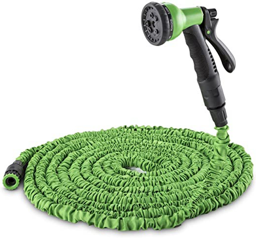 Waldbeck Flex 22 Manguera de jardín Flexible 22,5 Metros (Auto Enrollable, 8 Funciones, Conectores asegurados, Abrazaderas metálicas) - Verde