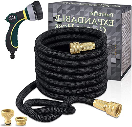 TheFitLife La Manguera de jardín extendible Triple de núcleo látex más Fuerte. Accesorios de Metal Solid, 8 Patrones, Boca de Spray, Pliegue expandible con estándar Europeo fácil de Guardar.