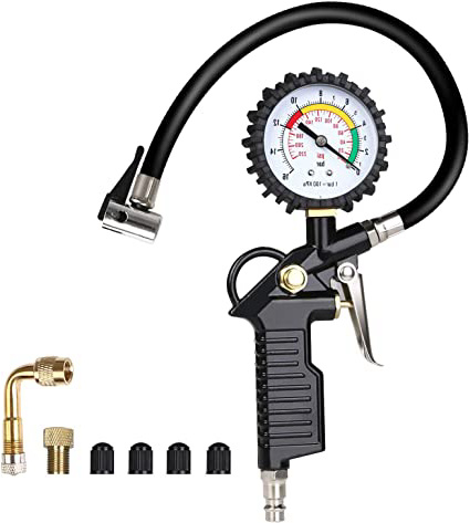 URAQT Manometro Presion Neumaticos, Manómetro Digital, Manómetro de Neumáticos, Medidor de Presión de Neumáticos con Manguera y Acoplador para Motocicleta, Bcicleta y Coche