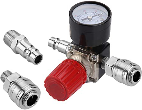 1/4"Válvula Reguladora de Presión Preciva Estándar de la UE Regulador de Presión de Válvula de Presión Interruptor de Presión con Manómetro 175 Psi para Compresor De Aire - 3 agujeros