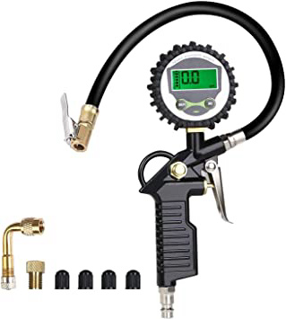 URAQT Manometro Presion Neumaticos, Manómetro Digital con Pantalla LCD, Manómetro de Neumáticos, Medidor de Presión de Neumáticos con Manguera y Acoplador para Motocicleta, Bcicleta y Coche
