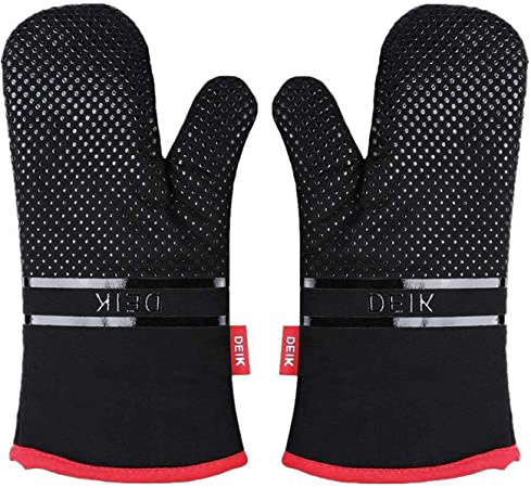 Deik Guantes y agarraderas para Horno, Guantes Resistentes al Calor de hasta 300 ℃, Guantes de Silicona Antideslizantes para la Parrilla, adecuados para cocinar, Hornear, Asar a la Parrilla, Negro