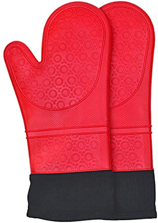 Guantes para Horno, Silicona Resistente al Calor Guantes para Horno Antideslizantes Extra Largos con protección de algodón para cocinar, Hornear