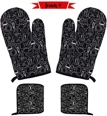 a ray of sunshine Guantes de Horno Resistentes al Calor con Forro,Manoplas Horno Profesional,Guantes Cocina Horno Silicona,Manoplas de Cocina de Silicona,Guantes de Horno Silicona(Negro)